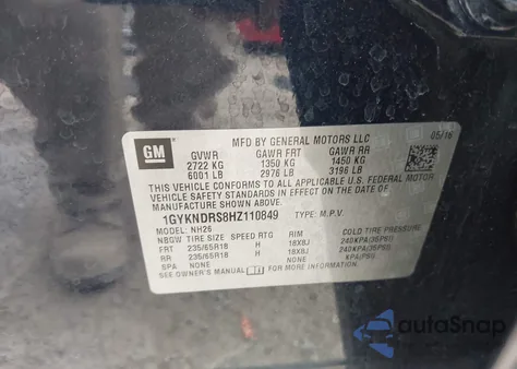 2017 Cadillac Xt5 Luxury z USA, uszkodzony, nr VIN 1GYKNDRS8HZ110849